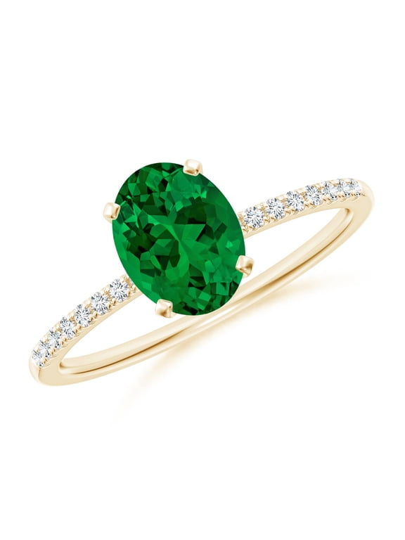 Lab Grown 1.1 Ct Peg Head Oval Emerald Classic Engagement Ring for Women in 14K Yellow Gold (Size-8x6mm) | May Birthstone, Anniversary, Jewelry Gift for Women | Lab-Grown Emerald Ring
