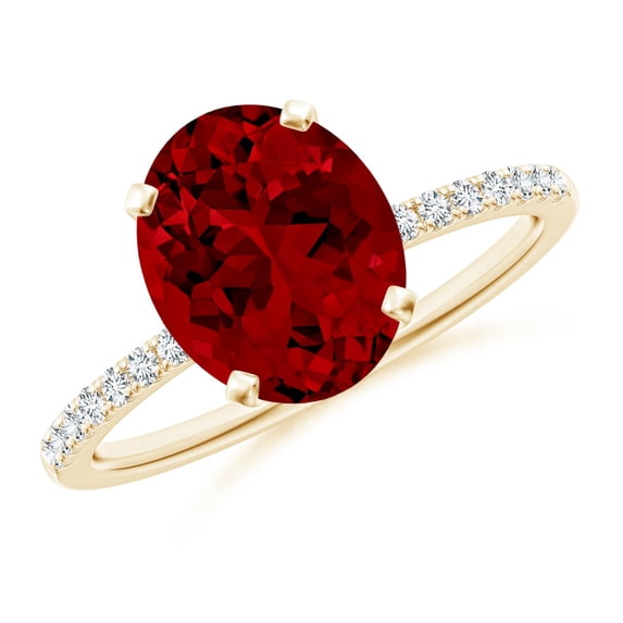 ANGARA Lab Grown 3.3 Ct Peg Head Oval Ruby Classic Engagement Ring for Women in 14K Yellow Gold (Size-10x8mm) | July Birthstone, Birthday, Anniversary, Jewelry Gift for Women | Lab-Grown Ruby Ring