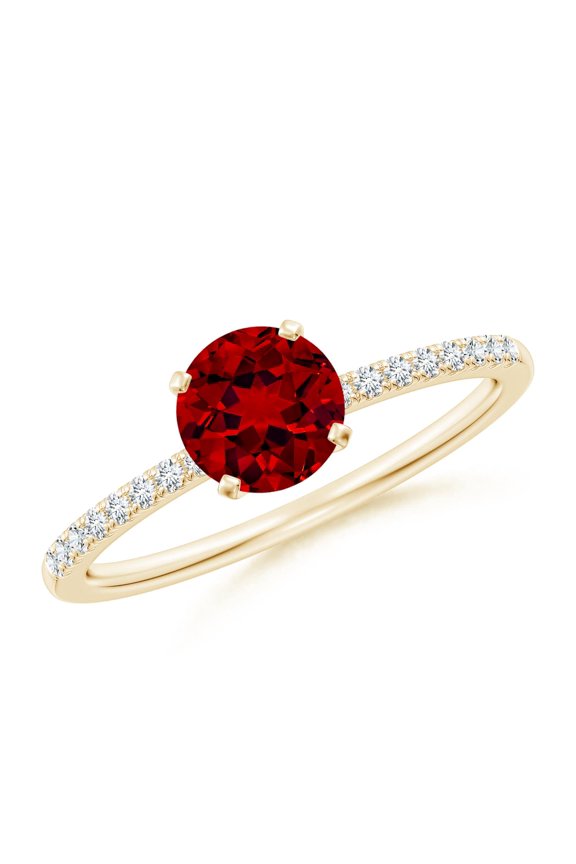 Lab Grown 1 Ct Peg Head Round Ruby Classic Engagement Ring for Women in 14K Yellow Gold (Size-6mm) | July Birthstone, Birthday, Anniversary, Jewelry Gift for Women | Lab-Grown Ruby Ring