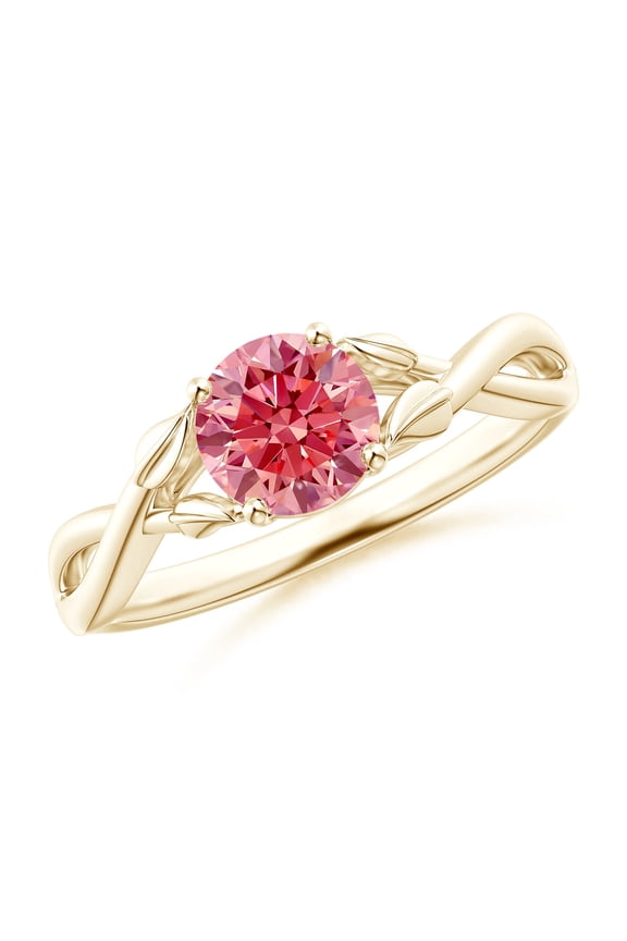 IGI Certified Lab Grown 1 Ct Pink Diamond Crossover Ring with Leaf Motifs for Women in 14K Yellow Gold (Size-6.4mm| Clarity-VS) | Anniversary, Jewelry Gift for Women | Pink Diamond Ring