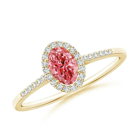 ANGARA Lab Grown Pink Diamond Halo Ring for Women in 14K Yellow Gold (Size-6x4mm| Clarity-VS) | April Birthstone, Anniversary, Jewelry Gift for Women | Lab-Grown Pink Diamond Ring