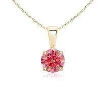 ANGARA Lab Grown Pink Diamond Solitaire Pendant for Women in 14K Yellow Gold (Size-5.1mm| Color-Fancy Intense| Clarity-VS) | Anniversary, Jewelry Gift for Women | Lab-Grown Pink Diamond Necklace