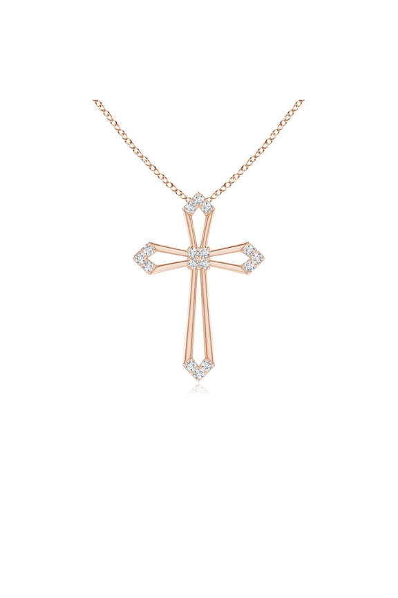Lab Grown Pointed Open Cross Pendant with Diamonds for Women in 14K Rose Gold (Size-1mm| Color-F-G| Clarity-VS) | Anniversary, Jewelry Gift for Women | Lab-Grown Diamond Necklace