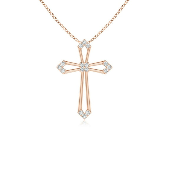 ANGARA Lab Grown Pointed Open Cross Pendant with Diamonds for Women in 14K Rose Gold (Size-1mm| Color-F-G| Clarity-VS) | Anniversary, Jewelry Gift for Women | Lab-Grown Diamond Necklace