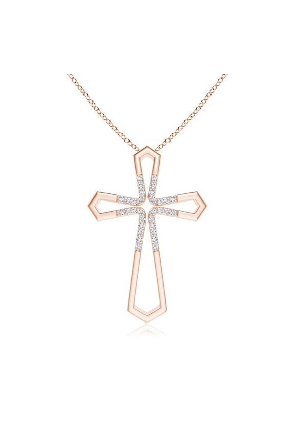Lab Grown Pointed Open Cross Pendant with Diamonds for Women in 14K Rose Gold (Size-1.1mm| Color-F-G| Clarity-VS) | Anniversary, Jewelry Gift for Women | Lab-Grown Diamond Necklace