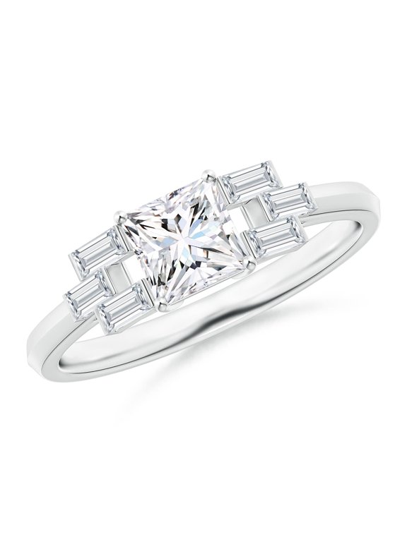Lab Grown Princess Diamond Rectangle Link Ring for Women in 14K White Gold (Size-5mm| Color-F-G| Clarity-VS) | April Birthstone, Anniversary, Jewelry Gift for Women | Lab-Grown Diamond Ring