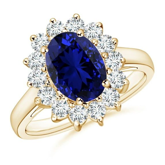 ANGARA Lab Grown 2 Ct Blue Sapphire Ring with Lab Diamond for Women in 14K Yellow Gold (Size-9x7mm) | September Birthstone, Anniversary, Jewelry Gift for Women | Lab-Grown Blue Sapphire Ring