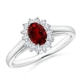 thumbnail image 1 of Angara Lab Grown Ruby Ring with Lab Diamond Halo in 14K White Gold for Women (Size-6x4mm) | Princess Diana Lab Created Ruby Ring (Ring Size - 6), 1 of 8