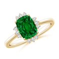thumbnail image 1 of ANGARA Lab Grown Prong-Set Cushion Rectangular Emerald Halo Engagement Ring for Women in 14K Yellow Gold (Size-8x6mm) | May Birthstone, Anniversary, Jewelry Gift for Women | Lab-Grown Emerald Ring, 1 of 8