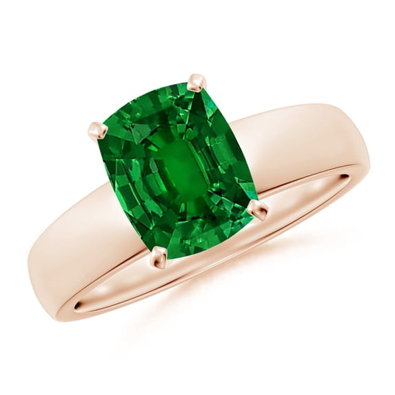ANGARA Lab Grown Prong-Set Cushion Rectangular Emerald Solitaire Engagement Ring for Women in 14K Rose Gold (Size-9x7mm) | May Birthstone, Anniversary, Jewelry Gift for Women | Lab-Grown Emerald Ring