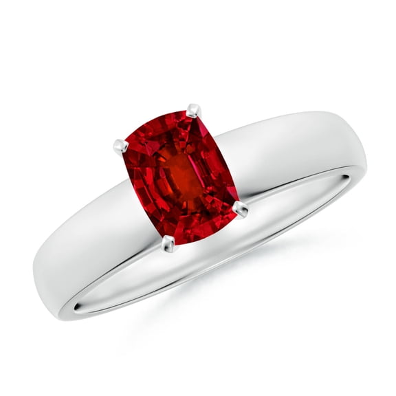 ANGARA Lab Grown Prong-Set Cushion Rectangular Ruby Solitaire Engagement Ring for Women in 14K White Gold (Size-7x5mm) | July Birthstone, Anniversary, Jewelry Gift for Women | Lab-Grown Ruby Ring