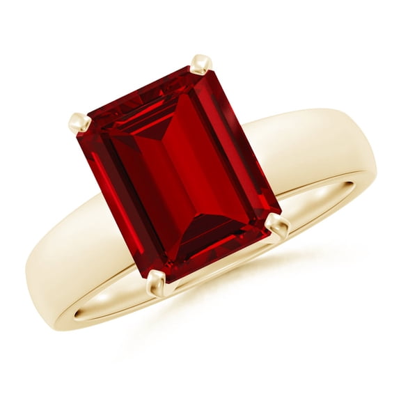 ANGARA Lab Grown 4 Ct Prong-Set Emerald-Cut Ruby Solitaire Engagement Ring for Women in 14K Yellow Gold (Size-10x8mm) | July Birthstone, Anniversary, Jewelry Gift for Women | Lab-Grown Ruby Ring