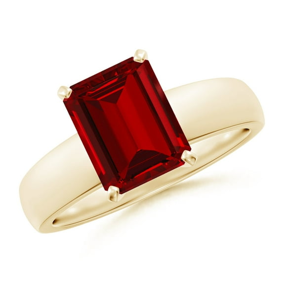 ANGARA Lab Grown 3 Ct Prong-Set Emerald-Cut Ruby Solitaire Engagement Ring for Women in 14K Yellow Gold (Size-9x7mm) | July Birthstone, Anniversary, Jewelry Gift for Women | Lab-Grown Ruby Ring
