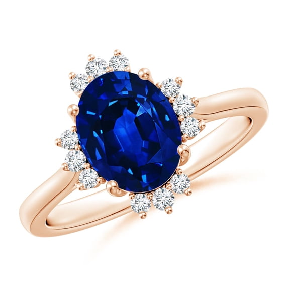 ANGARA Lab Grown 2 Ct Prong-Set Blue Sapphire Halo Engagement Ring for Women in 14K Rose Gold (Size-9x7mm) | September Birthstone, Anniversary, Jewelry Gift for Women | Lab-Grown Blue Sapphire Ring
