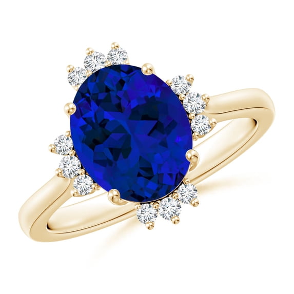 ANGARA Lab Grown 3.3 Ct Blue Sapphire Halo Engagement Ring for Women in 14K Yellow Gold (Size-10x8mm) | September Birthstone, Anniversary, Jewelry Gift for Women | Lab-Grown Blue Sapphire Ring