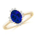 thumbnail image 1 of ANGARA Lab Grown 1.55 Ct Blue Sapphire Halo Engagement Ring for Women in 14K Yellow Gold (Size-8x6mm) | September Birthstone, Anniversary, Jewelry Gift for Women | Lab-Grown Blue Sapphire Ring, 1 of 8