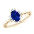 thumbnail image 1 of ANGARA Lab Grown Prong-Set Oval Blue Sapphire Halo Engagement Ring for Women in 14K Yellow Gold (Size-7x5mm) | September Birthstone, Anniversary, Jewelry Gift for Women | Lab-Grown Blue Sapphire Ring, 1 of 8