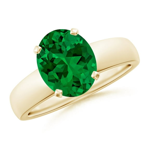 ANGARA Lab Grown 2.25 Ct Prong-Set Oval Emerald Solitaire Engagement Ring in 14K Yellow Gold for Women (Size-10x8mm) | May Birthstone, Anniversary, Jewelry Gift for Women | Lab Grown Emerald Ring