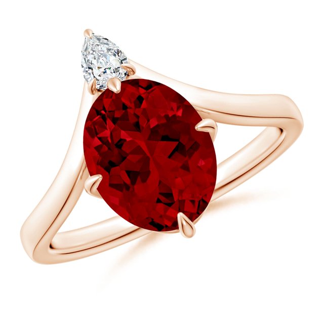 ANGARA Lab Grown 3.3 Ct Prong-Set Oval Ruby Chevron Engagement Ring for Women in 14K Rose Gold (Size-10x8mm) | July Birthstone, Birthday, Anniversary, Jewelry Gift for Women | Lab-Grown Ruby Ring