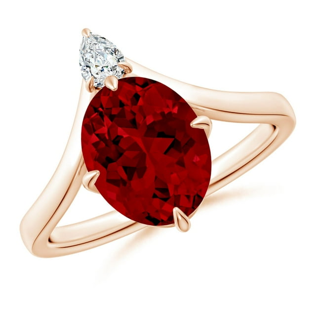 ANGARA Lab Grown 3.3 Ct Prong-Set Oval Ruby Chevron Engagement Ring for Women in 14K Rose Gold (Size-10x8mm) | July Birthstone, Birthday, Anniversary, Jewelry Gift for Women | Lab-Grown Ruby Ring