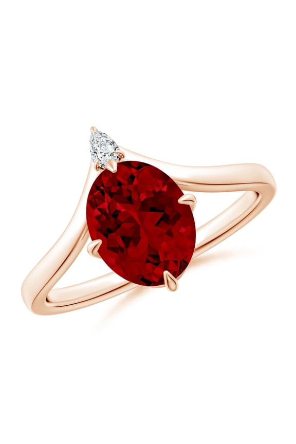 Lab Grown 2 Ct Prong-Set Oval Ruby Chevron Engagement Ring for Women in 14K Rose Gold (Size-9x7mm) | July Birthstone, Birthday, Anniversary, Jewelry Gift for Women | Lab-Grown Ruby Ring