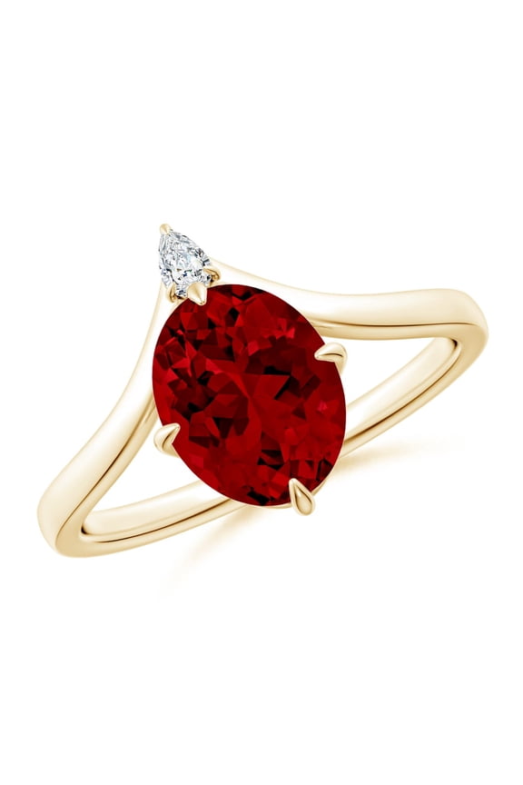 Lab Grown 2 Ct Prong-Set Oval Ruby Chevron Engagement Ring in 14K Yellow Gold for Women (Size-9x7mm) | July Birthstone, Birthday, Anniversary, Jewelry Gift for Women | Lab Grown Ruby Ring