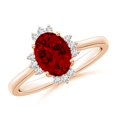 thumbnail image 1 of ANGARA Lab Grown 1.25 Ct Prong-Set Oval Ruby Halo Engagement Ring in 14K Rose Gold for Women (Size-8x6mm) | July Birthstone, Birthday, Anniversary, Jewelry Gift for Women | Lab Grown Ruby Ring, 1 of 8