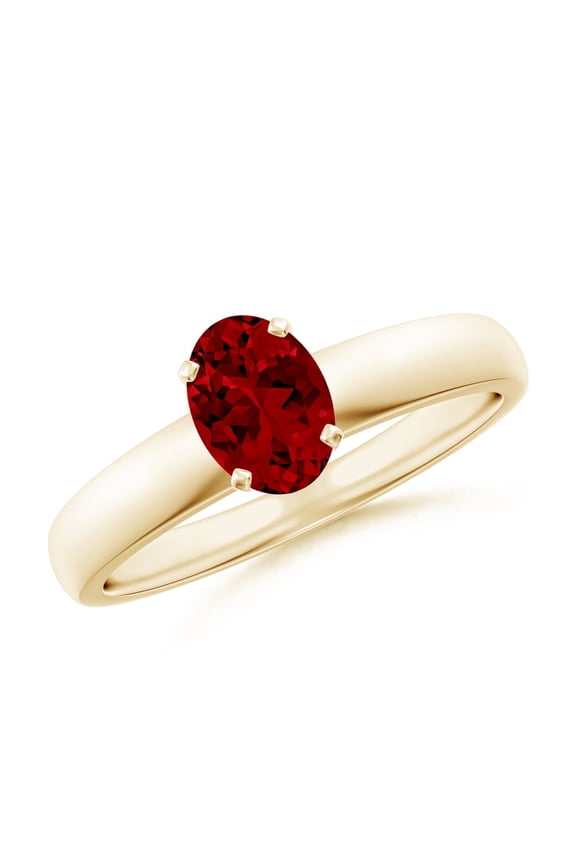 Lab Grown 1 Ct Prong-Set Oval Ruby Solitaire Engagement Ring for Women in 14K Yellow Gold (Size-7x5mm) | July Birthstone, Birthday, Anniversary, Jewelry Gift for Women | Lab-Grown Ruby Ring
