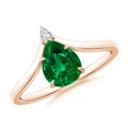 thumbnail image 1 of ANGARA Lab Grown Prong-Set Pear Emerald Chevron Engagement Ring for Women in 14K Rose Gold (Size-8x6mm) | May Birthstone, Birthday, Anniversary, Jewelry Gift for Women | Lab-Grown Emerald Ring, 1 of 8