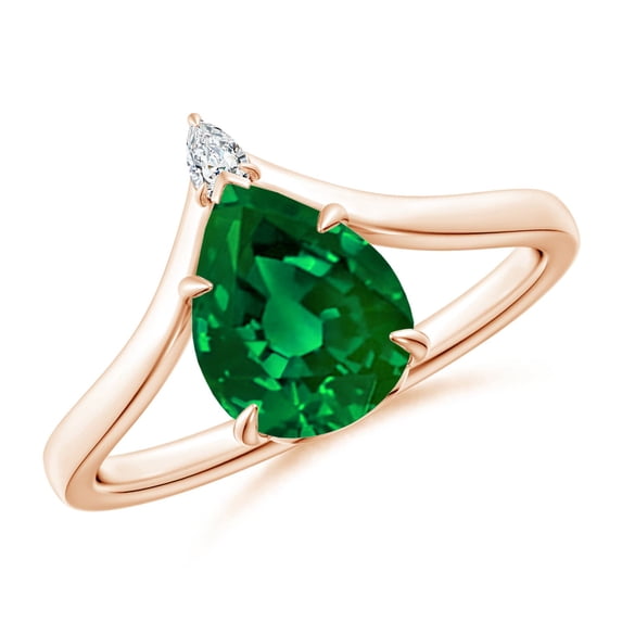 ANGARA Lab Grown 1.5 Ct Prong-Set Pear Emerald Chevron Engagement Ring for Women in 14K Rose Gold (Size-9x7mm) | May Birthstone, Birthday, Anniversary, Jewelry Gift for Women | Lab-Grown Emerald Ring