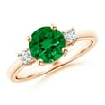 thumbnail image 1 of ANGARA Prong-Set 3 Stone Lab Grown 1.2 Ct Emerald and Diamond Engagement Ring for Women in 14K Rose Gold (Size-7mm) | May Birthstone, Anniversary, Jewelry Gift for Women | Lab-Grown Emerald Ring, 1 of 9