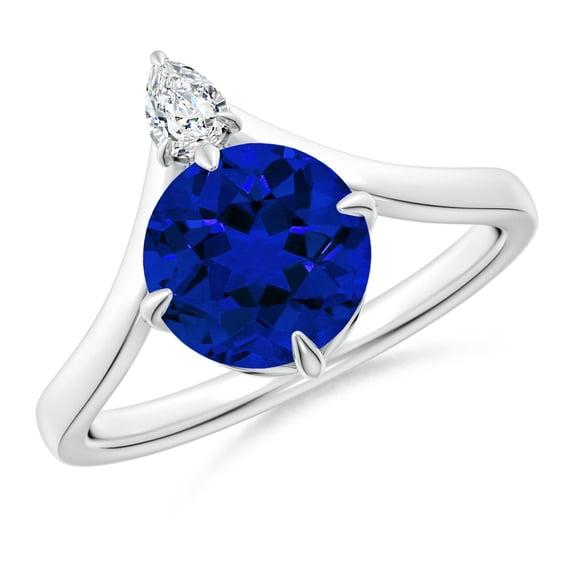ANGARA Lab Grown 2.2 Ct Blue Sapphire Chevron Engagement Ring for Women in 14K White Gold (Size-8mm) | September Birthstone, Anniversary, Jewelry Gift for Women | Lab-Grown Blue Sapphire Ring
