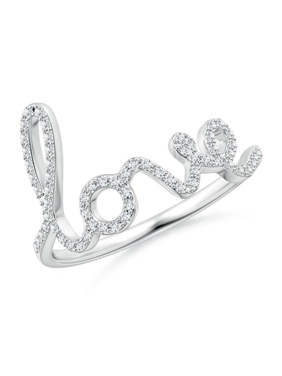 Lab Grown Prong Set Diamond Cursive "LOVE" Ring for Women in 925 Sterling Silver (Size-0.9mm| Color-F-G| Clarity-VS) | Anniversary, Jewelry Gift for Women | Lab-Grown Diamond Ring