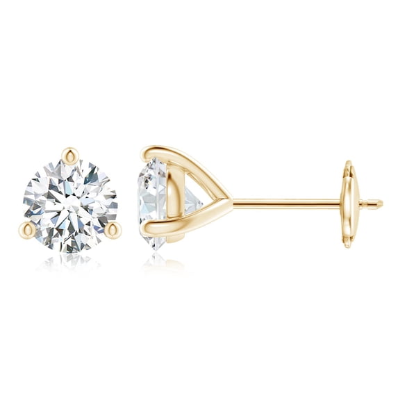 ANGARA IGI Certified Lab Grown 2 Ct Diamond Martini Stud Earrings for Women in 14K Yellow Gold (Size-6.4mm| Color-F-G| Clarity-VS) | Anniversary, Jewelry Gift for Women | Lab-Grown Diamond Earrings