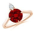 thumbnail image 1 of ANGARA Lab Grown 2.1 Ct Prong-Set Round Ruby Chevron Engagement Ring for Women in 14K Rose Gold (Size-8mm) | July Birthstone, Birthday, Anniversary, Jewelry Gift for Women | Lab-Grown Ruby Ring, 1 of 8