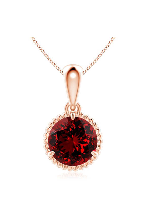Lab Grown Rope-Framed Claw-Set Ruby Solitaire Pendant for Women in 14K Rose Gold (Size-9mm | 3.57 ct) | July Birthstone Jewelry for Her | Lab-Grown Ruby Pendant