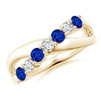ANGARA Lab Grown Round Blue Sapphire and Diamond Crossover Ring for Women in 14K Yellow Gold (Size-3mm) | September Birthstone, Anniversary, Jewelry Gift for Women | Lab-Grown Blue Sapphire Ring
