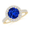 thumbnail image 1 of ANGARA Lab Grown 2.2 Ct Blue Sapphire Halo Ring with Diamond Accents for Women in 14K Yellow Gold (Size-8mm) | September Birthstone, Anniversary, Jewelry Gift for Women | Lab-Grown Blue Sapphire Ring, 1 of 7