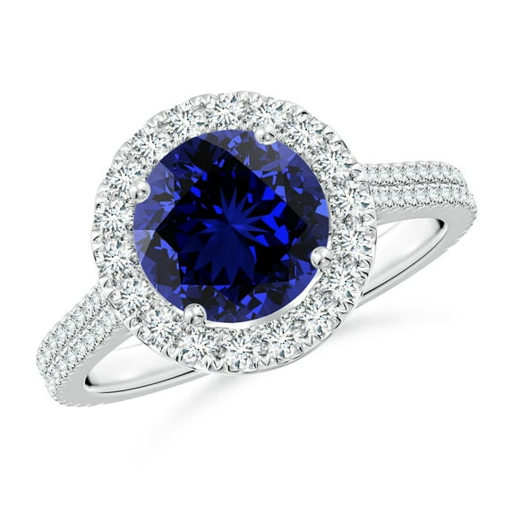 ANGARA Lab Grown 2.2 Ct Blue Sapphire Halo Ring with Diamonds for Women in 925 Sterling Silver (Size-8mm) | September Birthstone, Anniversary, Jewelry Gift for Women | Lab-Grown Blue Sapphire Ring