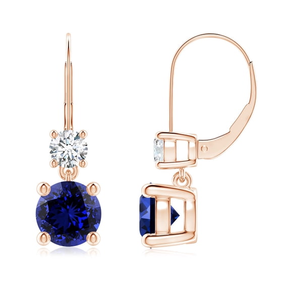 ANGARA Lab Grown 3.2 Ct Blue Sapphire Leverback Dangle Earrings with Lab Diamond for Women in 14K Rose Gold (Size-7mm) | Anniversary, Jewelry Gift for Women | Lab-Grown Blue Sapphire Earrings