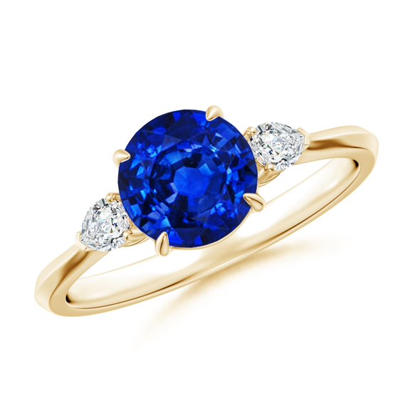 ANGARA Lab Grown 1.6 Ct Blue Sapphire & Diamond Engagement Ring in 14K Yellow Gold for Women (Size-7mm) | September Birthstone, Anniversary, Jewelry Gift for Women | Lab Grown Blue Sapphire Ring