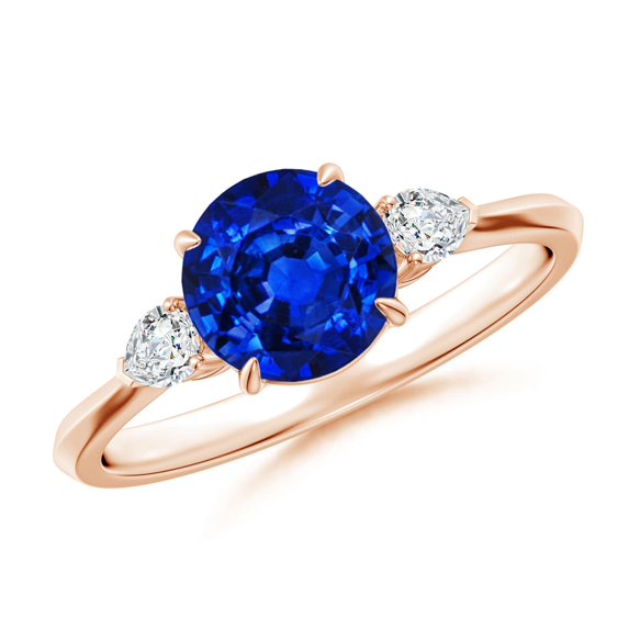 ANGARA Lab Grown 1.6 Ct Blue Sapphire & Diamond 3 Stone Engagement Ring for Women in 14K Rose Gold (Size-7mm) | September Birthstone, Anniversary Jewelry Gift for Women | Lab-Grown Blue Sapphire Ring