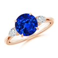 thumbnail image 1 of ANGARA Lab Grown 2.2 Ct Blue Sapphire & Diamond 3 Stone Engagement Ring for Women in 14K Rose Gold (Size-8mm) | September Birthstone, Anniversary Jewelry Gift for Women | Lab-Grown Blue Sapphire Ring, 1 of 8