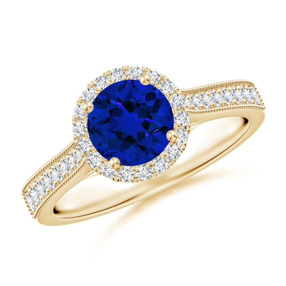 ANGARA Lab Grown 1.2 Ct Blue Sapphire Engagement Ring for Women in 14K Yellow Gold (Size-6.5mm) | September Birthstone, Anniversary, Jewelry Gift for Women | Lab-Grown Blue Sapphire Ring
