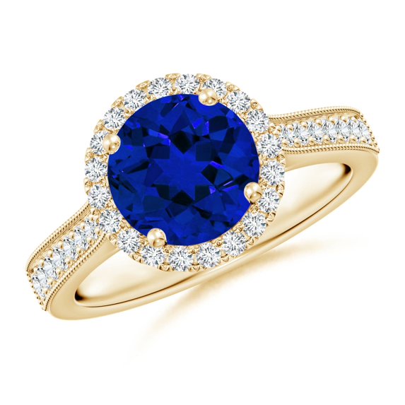 ANGARA Lab Grown 2.2 Ct Blue Sapphire Engagement Ring for Women in 14K Yellow Gold (Size-8mm) | September Birthstone, Anniversary, Jewelry Gift for Women | Lab-Grown Blue Sapphire Ring