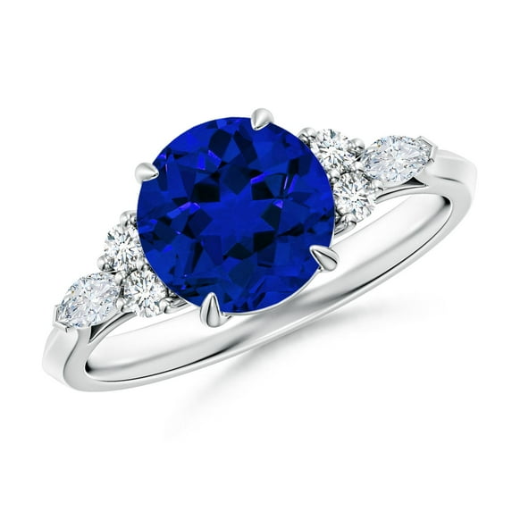 ANGARA Lab Grown 2.2 Ct Blue Sapphire Engagement Ring with Diamonds for Women in 14K White Gold (Size-8mm) | September Birthstone, Anniversary, Jewelry Gift for Women | Lab-Grown Blue Sapphire Ring