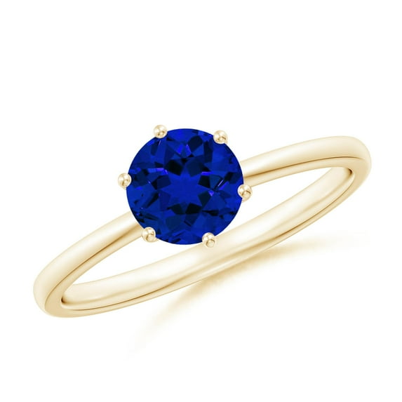 ANGARA Lab Grown 1 Ct Round Blue Sapphire Solitaire Engagement Ring for Women in 14K Yellow Gold (Size-6mm) | September Birthstone, Anniversary, Jewelry Gift for Women | Lab-Grown Blue Sapphire Ring