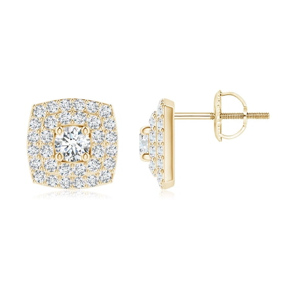 ANGARA Lab Grown Diamond Cushion Double Stud Earrings for Women in 14K Yellow Gold (Size-3.5mm| Color-F-G| Clarity-VS) | Anniversary, Jewelry Gift for Women | Lab-Grown Diamond Earrings