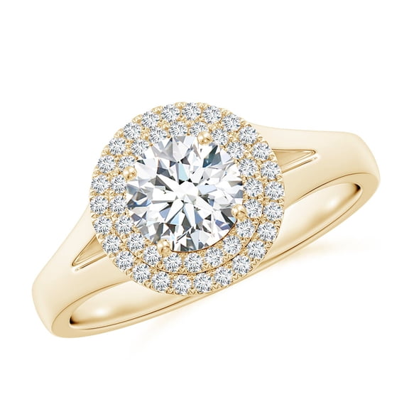 ANGARA Lab Grown Round Diamond Double Halo Engagement Ring for Women in 14K Yellow Gold (Size-5.9mm | 0.75 ct) | April Birthstone Jewelry for Her | Lab-Grown Diamond Engagement Rings