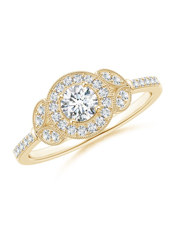 Lab Grown Diamond Leaf Shank Engagement Ring for Women in 14K Yellow Gold (Size-4.2mm| Color-F-G| Clarity-VS) | April Birthstone, Anniversary, Jewelry Gift for Women | Lab-Grown Diamond Ring